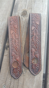 Slobber straps, Acorn tooled leather
